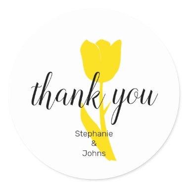 Thank You Floral Yellow Tulips Custom Wedding Classic Round Sticker