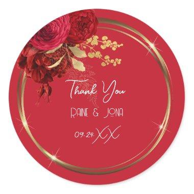 Thank You Flower Heart Bridal Sweet16th Gold Red Classic Round Sticker