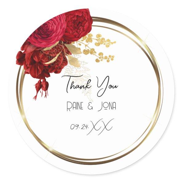 Thank You Flower Heart Bridal Sweet16th Gold White Classic Round Sticker