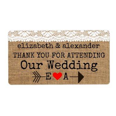 Thank You For Attending Burlap and Lace Wedding Label