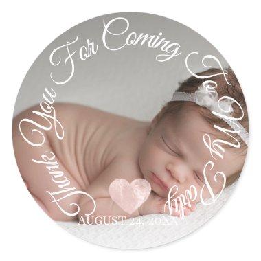 Thank You For Coming To My Baby Shower Girl Heart Classic Round Sticker