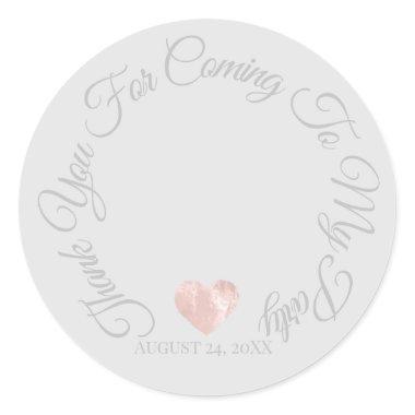 Thank You For Coming To My Party Gray Rose Heart Classic Round Sticker