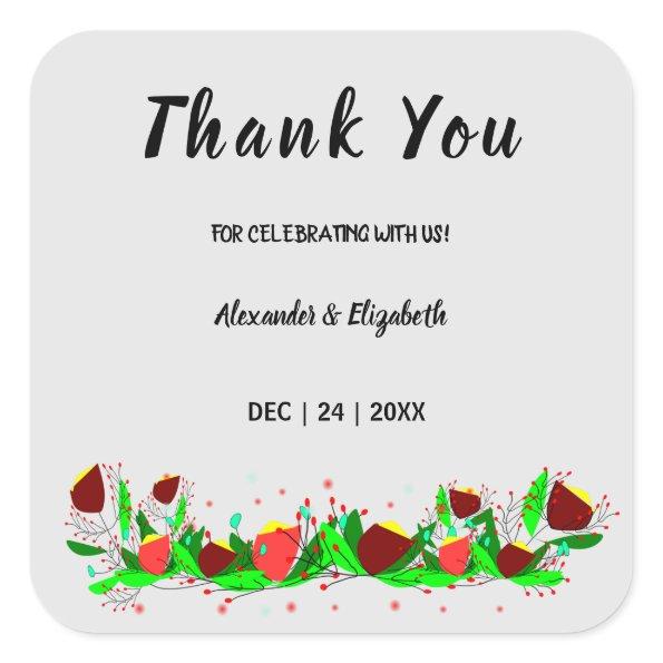 Thank You for Coming Wedding Flowers Square Sticker
