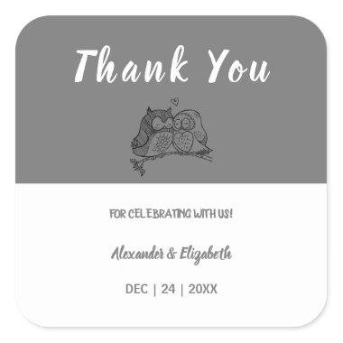 Thank You for Coming Wedding Owls Love Square Sticker