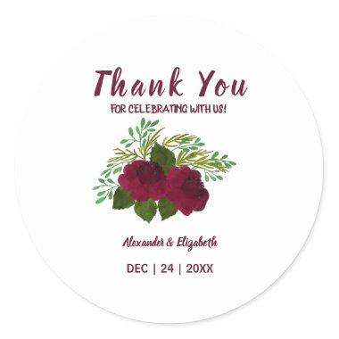 Thank You for Coming Wedding Red Flower Classic Round Sticker