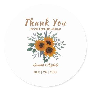 Thank You for Coming Wedding Sunflowers Greenery  Classic Round Sticker