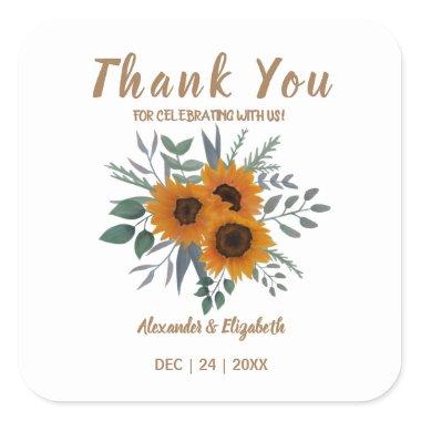 Thank You for Coming Wedding Sunflowers Greenery  Square Sticker
