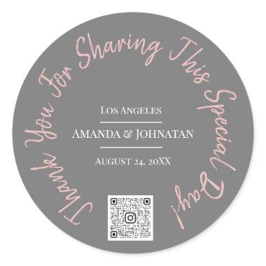 Thank You For Sharing Special Day Gray QR Logo Classic Round Sticker