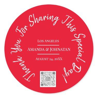 Thank You For Sharing Special Day Red QR Logo  Classic Round Sticker