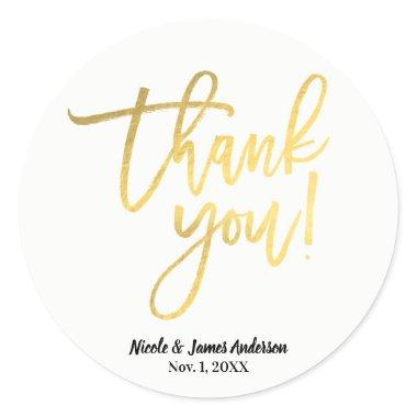 THANK YOU Gold Foil Modern Script Wedding Favor Classic Round Sticker