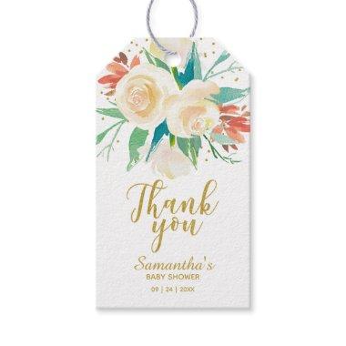 Thank You Gold Glitter Calligraphy Floral Favor Gift Tags