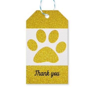 Thank You Gold Glitter Paw Prints Cute Holiday Gift Tags
