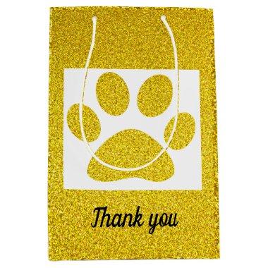 Thank You Gold Glitter Paw Prints Cute Holiday Medium Gift Bag