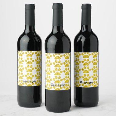 Thank You Gold Glitter Paw Prints Cute Holidays Wine Label