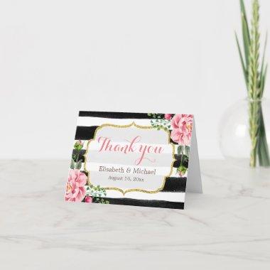Thank You Gold Glitter Watercolor Floral Stripes