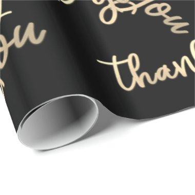 Thank You Gold Script Black Green Caligraphy Wrapping Paper