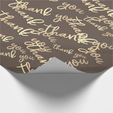 Thank You Gold Script Brown Ivory Caligraphy Wrapping Paper