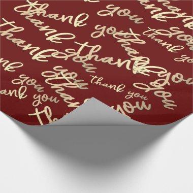 Thank You Gold Script Burgundy Green Caligraphy Wrapping Paper
