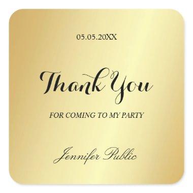 Thank You Hand Script Text Glamour Gold Template Square Sticker
