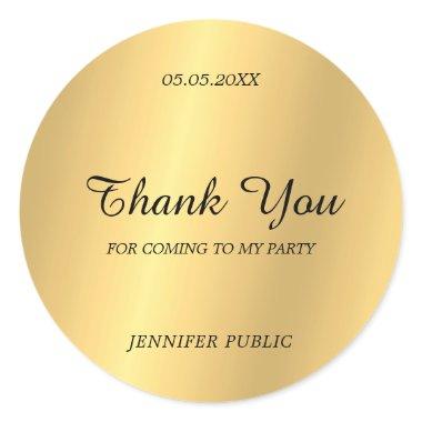 Thank You Handwritten Script Text Glam Gold Chic Classic Round Sticker