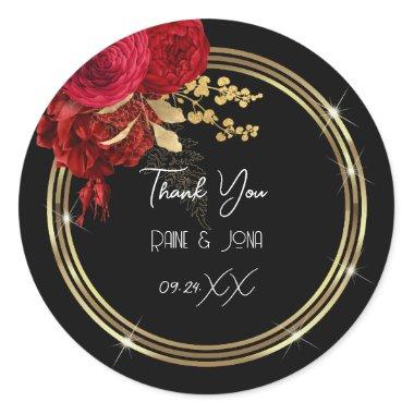 Thank You Heart Bridal Sweet16th Gold Black Wreath Classic Round Sticker