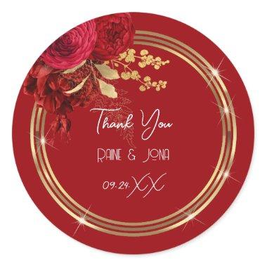 Thank You Heart Bridal Sweet16th Gold Red Wreath Classic Round Sticker