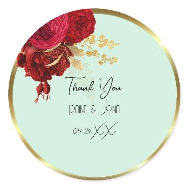 Thank You Heart Bridal Sweet16th Gold Wreath Mint Classic Round Sticker