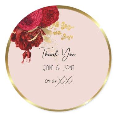 Thank You Heart Bridal Sweet16th Gold Wreath Rose Classic Round Sticker