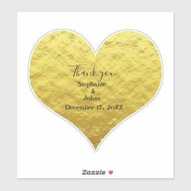 Thank You Heart Gold Foil Wedding Favor Custom Sticker