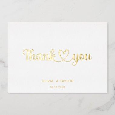 Thank You Heart Minimalist White And Gold Foil Invitations