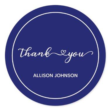 Thank You Hearts in Navy & Ivory Personalized Classic Round Sticker