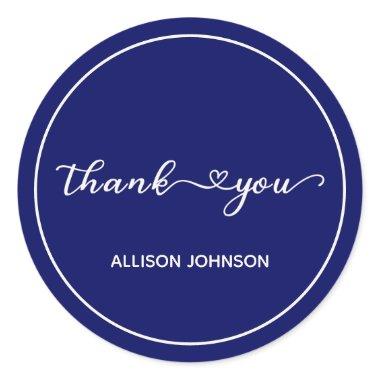 Thank You Hearts in Navy & Ivory Personalized Classic Round Sticker