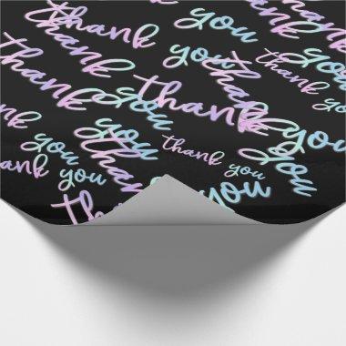 Thank You Holograph Script Mermaid Pink Black Wrapping Paper