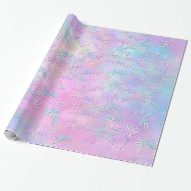 Thank You Holograph Script Mermaid Pink Blue Wrapping Paper