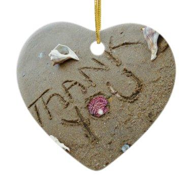 Thank you in the sand shells & beach ceramic ornament