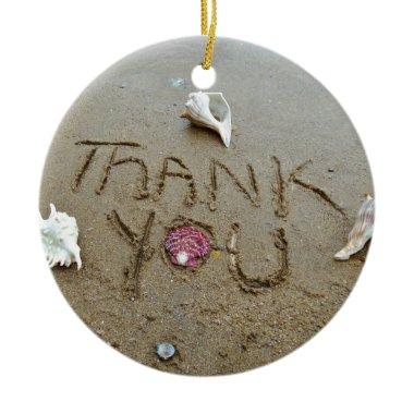 Thank you in the sand shells & beach ceramic ornament