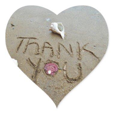 Thank you in the sand shells & beach heart sticker
