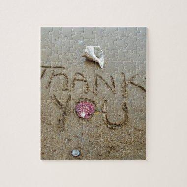 Thank you in the sand shells & beach jigsaw puzzle