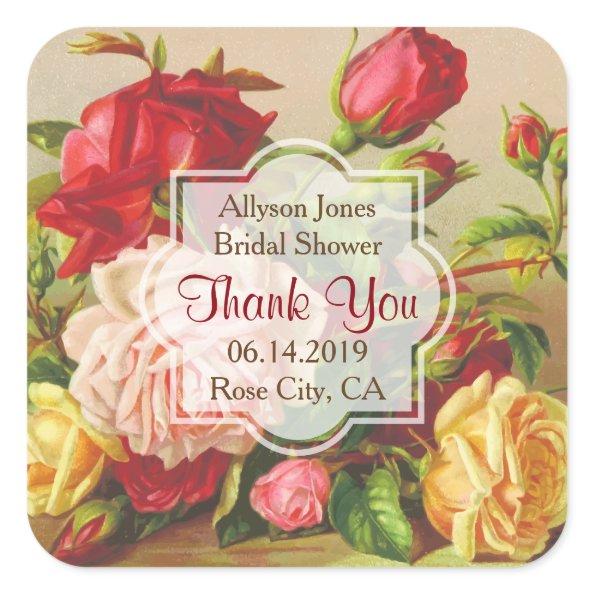 Thank You Monogram Vintage Victorian Roses Wedding Square Sticker