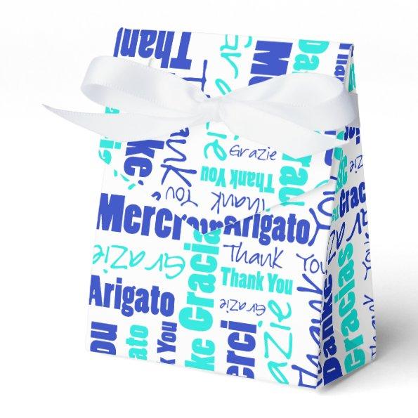 Thank You Multilingual Word Collage Blue Turquoise Favor Box