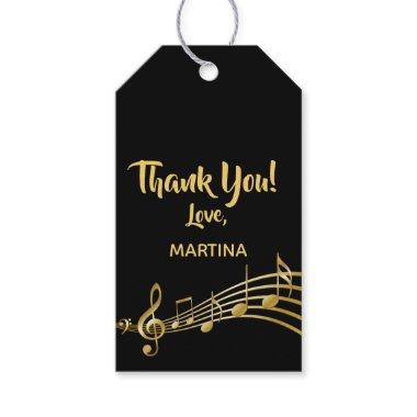 Thank You music notes black gold name Gift Tags
