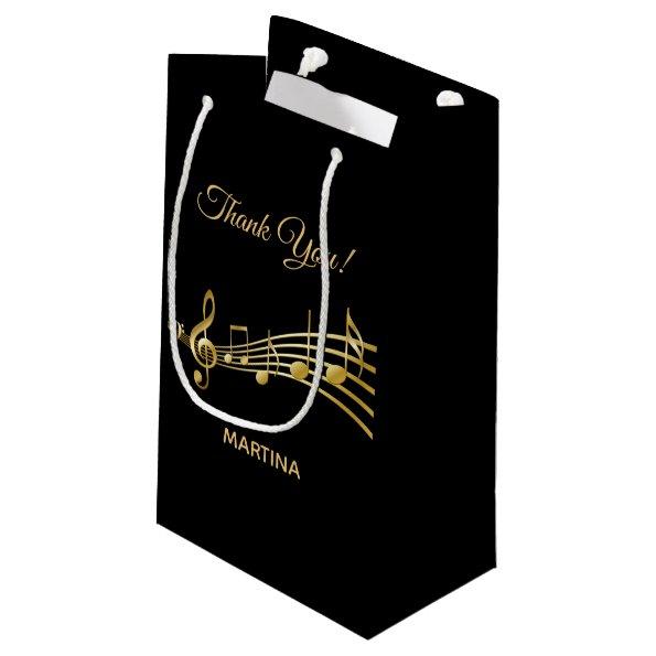 Thank You music notes black gold name Small Gift Bag