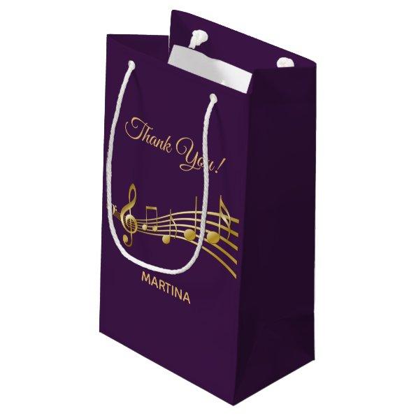 Thank You music notes purple gold name Small Gift Bag