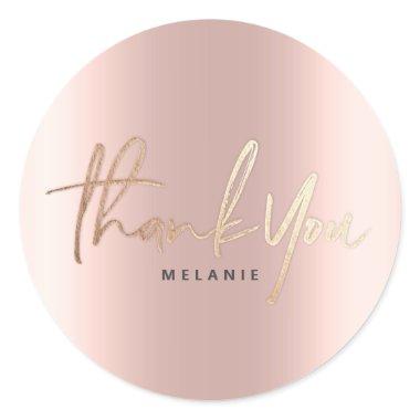 Thank You Name 16th Bridal Delicate RoseGold Party Classic Round Sticker