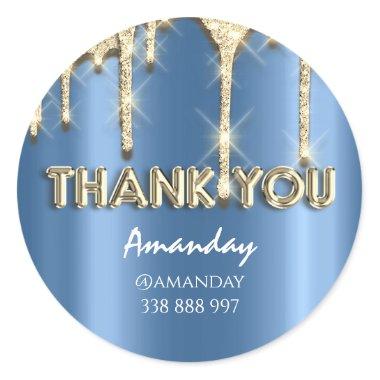 thank you Name Drips Rose Instagra Blue Gold Drips Classic Round Sticker