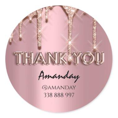 thank you Name Drips Rose Instagra Pink Glitter Classic Round Sticker
