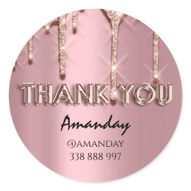 thank you Name Drips Rose Instagra Pink Glitter Classic Round Sticker