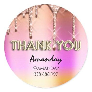 thank you Name Drips Rose Instagra Pink Gold Drips Classic Round Sticker