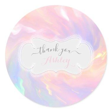 Thank You Name Holographic Baby Shower Birthday Classic Round Sticker