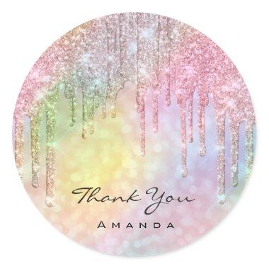 Thank You Name Sweet 16th Bridal Holographic Rose Classic Round Sticker
